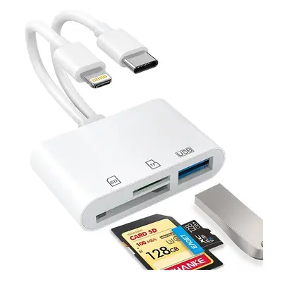 5-in-1 SD Card Reader for iPhone/iPad/Android - Lightning & Type-C, USB Plug and Play Adapter for Camera, Dashcam, Photo Tran...