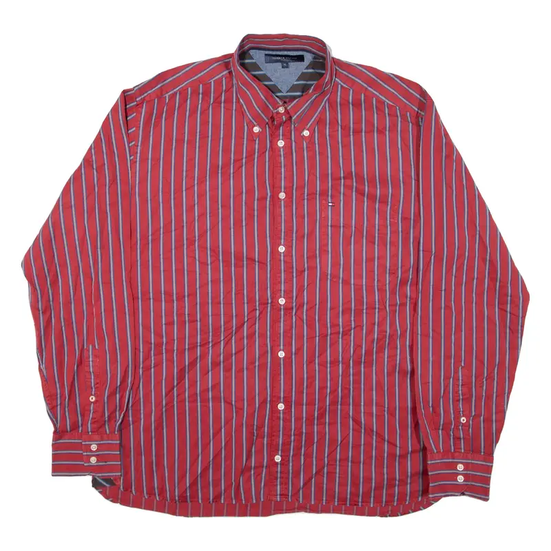 TOMMY HILFIGER Mens Shirt Red Striped Long Sleeve XL