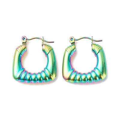 Ion Plating(IP) 304 Stainless Steel Chunky Rectangle Hoop Earrings for Women