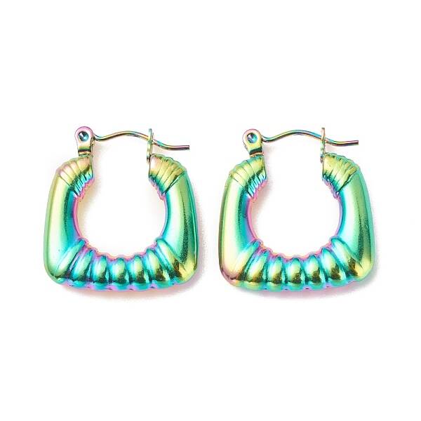 Ion Plating(IP) 304 Stainless Steel Chunky Rectangle Hoop Earrings for Women