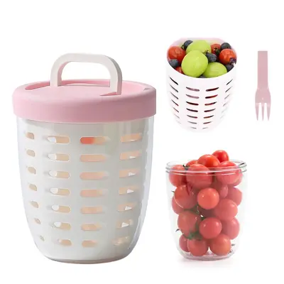 Portable Picnic Party Fruit Salad Storage Cup with Lids and Fork,20 Oz Fruit Storage Containers for Fridge with Removable Col...