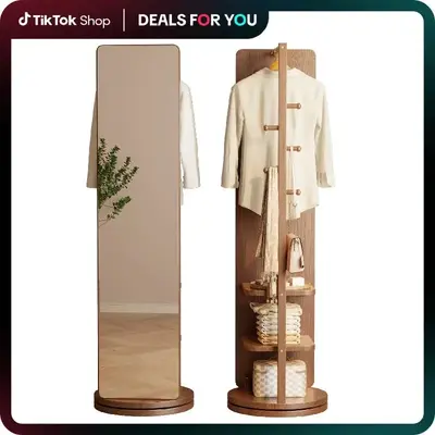 【HOT】Full Length Mirror,Full Body Mirror Solid Wood Floor Mirror with Coat Rack, Full Length Mirror with Stand Long Mirro...
