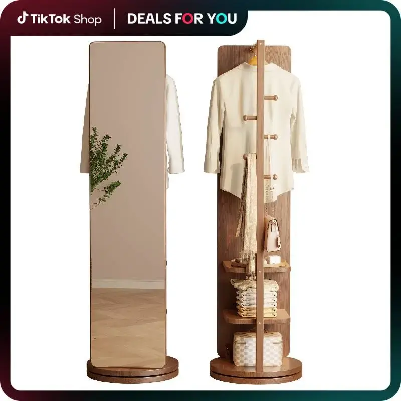 【HOT】Full Length Mirror,Full Body Mirror Solid Wood Floor Mirror with Coat Rack, Full Length Mirror with Stand Long Mirro...