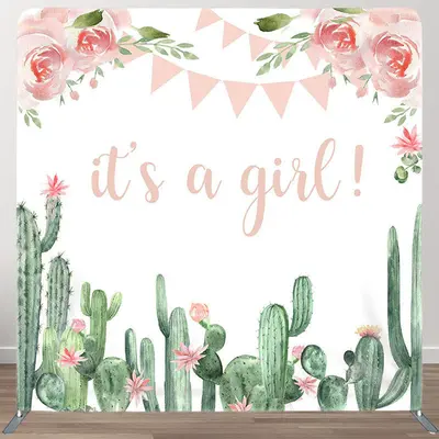 Aperturee Its A Girl Cactus Fabric Backdrop Cover for Baby Shower - Aperturee