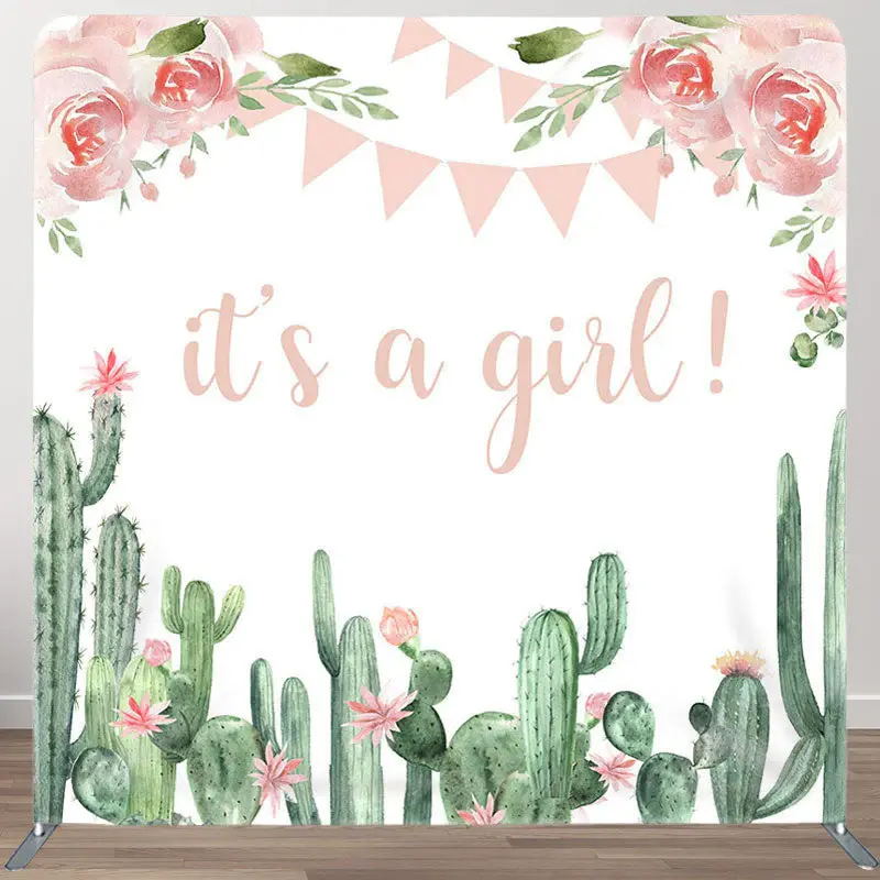 Aperturee Its A Girl Cactus Fabric Backdrop Cover for Baby Shower - Aperturee