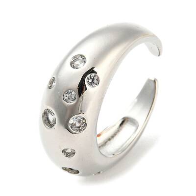 Brass Micro Pave Cubic Zirconia Open Cuff Ring
