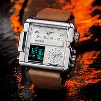 FEICE Large Dial Square Men's Watch Multifunction Chronograph Luminous Waterproof High-Quality Versatile Fashion Silver Luxur...