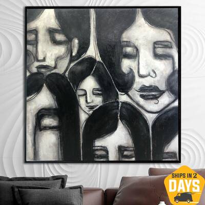 Abstract Faces Paintings On Canvas Original Modern Fine Art Black And White Painting Fashion Wall Art | WOMEN'S SECRETS 72&qu...
