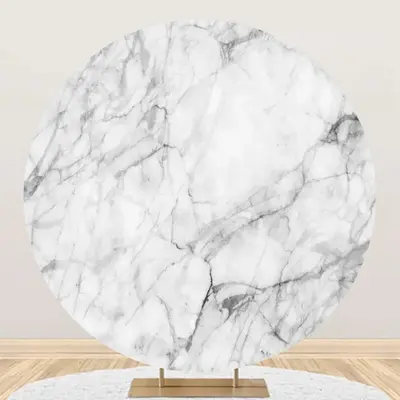 Grey Marble Texture Simple Round Birthday Backdrop - Aperturee