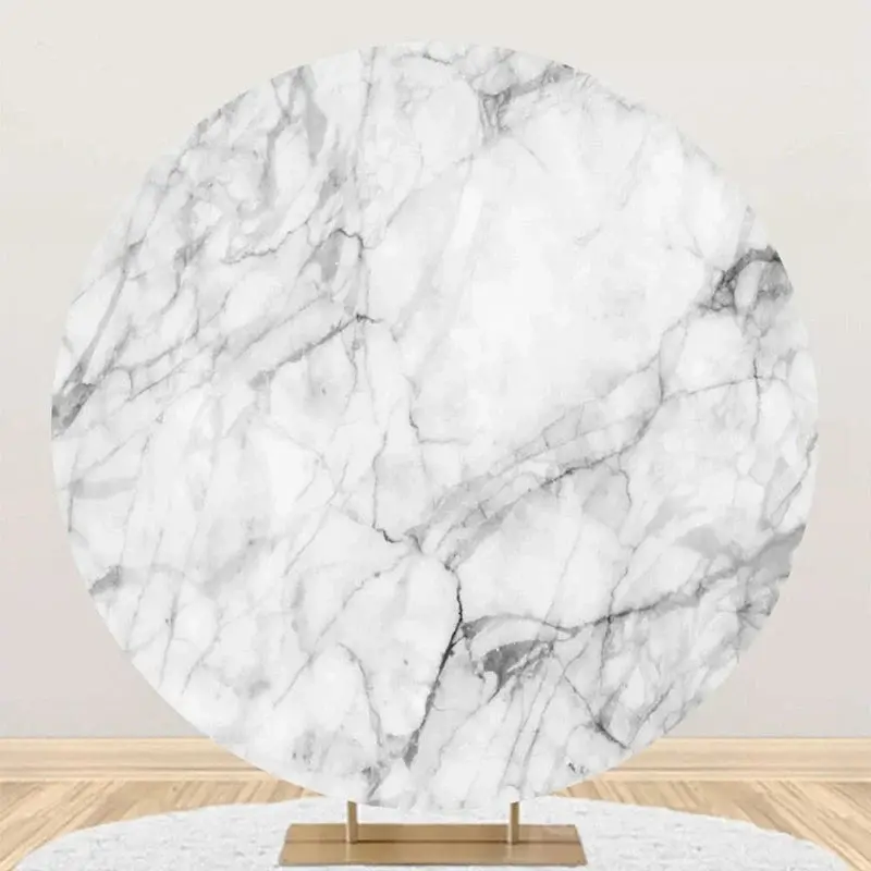 Grey Marble Texture Simple Round Birthday Backdrop - Aperturee