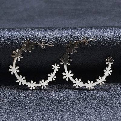 Non-Tarnish 304 Stainless Steel Flower Stud Earrings