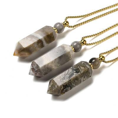 Natural Mexican Agate Pendant Perfume Bottle Necklaces