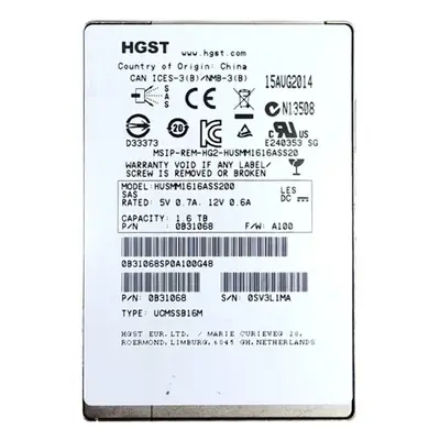 0B31068 HGST Ultrastar SSD1600MM Series 1.6TB Multi-Level Cell SAS 12Gb/s Mainstream Endurance Enterprise 2.5-inch Solid Stat...