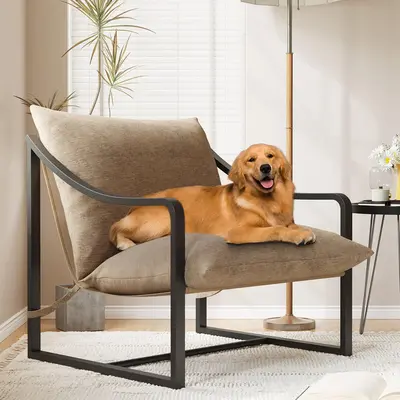 Garvee Mid-Century Modern Sling Accent Chair, Comfy Fabric Living Room Chairs with Heavy Duty Metal Frame, Lounge Reading Arm...