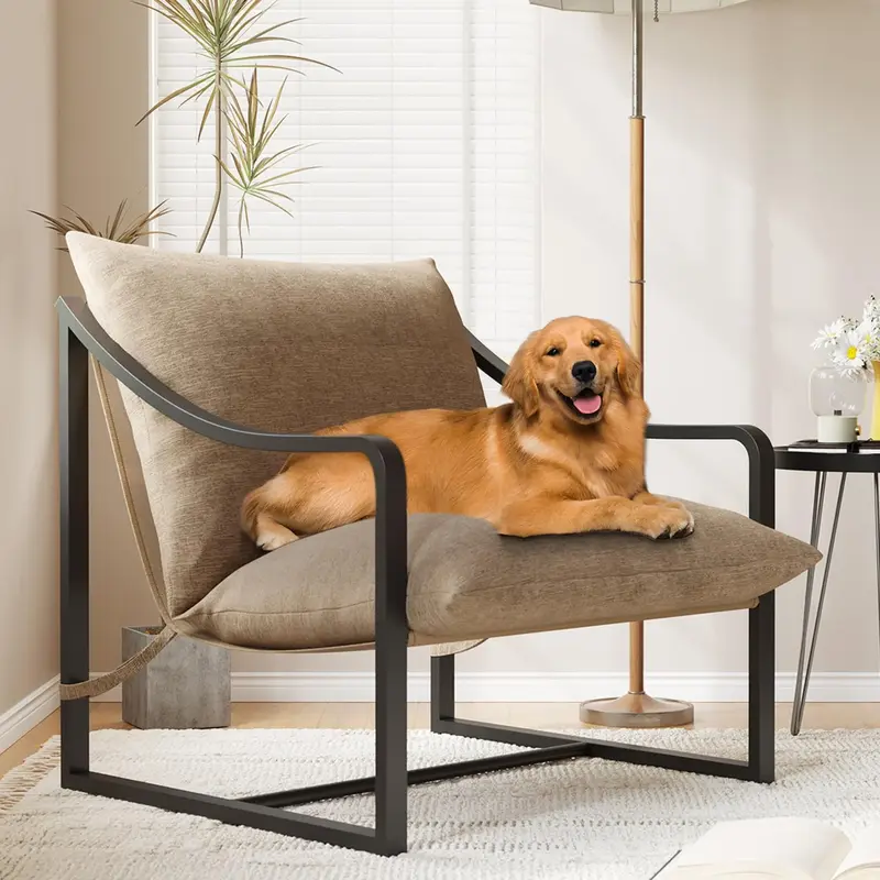 Garvee Mid-Century Modern Sling Accent Chair, Comfy Fabric Living Room Chairs with Heavy Duty Metal Frame, Lounge Reading Arm...