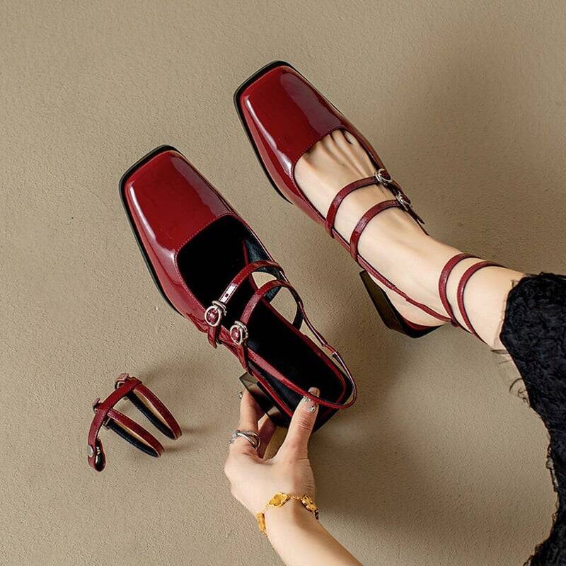 CHIKO Shaleah Square Toe Block Heels Slingback Shoes