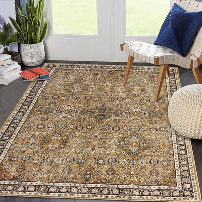 Garvee Washable Area Rug 8x10 Rug Oriental Living Room Rug Floral Vintage Bedroom Rug Soft Large Area Rug Non-Slip Non-Sheddi...