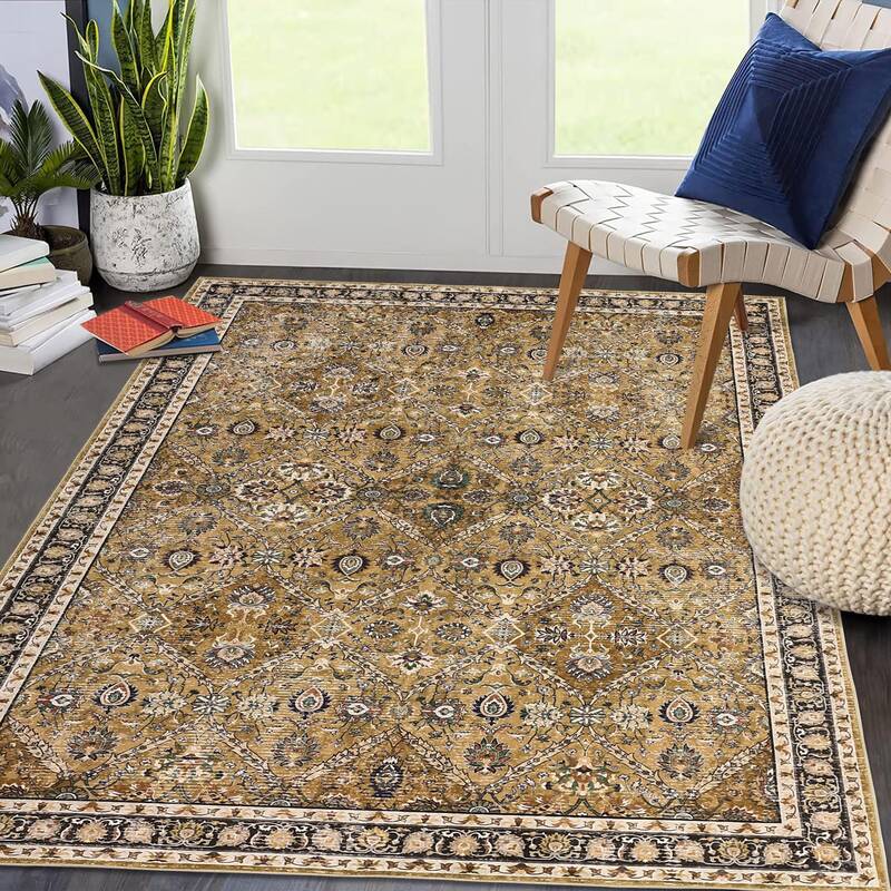 Garvee Washable Area Rug 8x10 Rug Oriental Living Room Rug Floral Vintage Bedroom Rug Soft Large Area Rug Non-Slip Non-Sheddi...