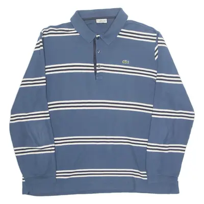LACOSTE Mens Polo Shirt Blue Striped Long Sleeve L