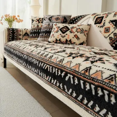 Boho-Style Sofa Cover, 1 Count Non-slip Sofa Cushion, Anti-fouling Sofa Cover, Suitable for Home Living Room Bedroom Decorati...