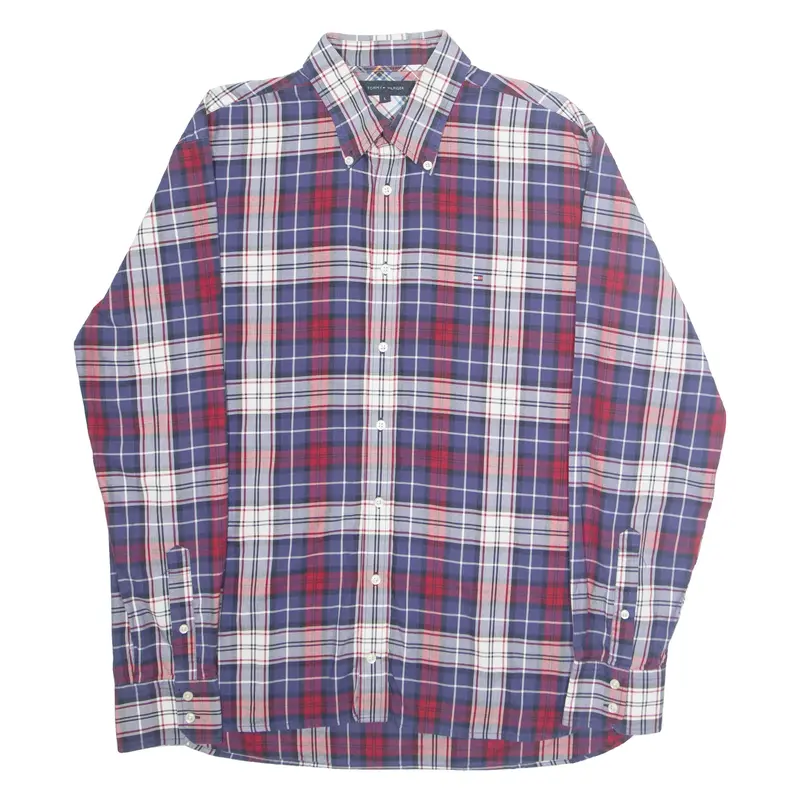 TOMMY HILFIGER Mens Shirt Blue Plaid Long Sleeve L