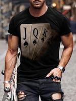 Men's Poker Print Round Neck Tee, Graphic Tees, Regular Fit Casual Short Sleeve T-shirt, Streetwear, Men's Summer Top for D...
