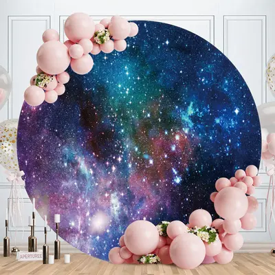 Aperturee Round Starry Sky Happy Birthday Backdrop For Party | Round Party Backdrop | Circle Background For Party | Custom Ci...
