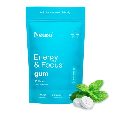 Neuro Energy Caffeine Gum/Mints for Energy & Focus (90 Pieces) - Sugar-Free with L-theanine, Caffeine, Vitamin B12 & Vitamin ...
