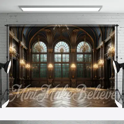 Vaulted Palace Lights Wood Floor Retro Wall Backdrop - Aperturee