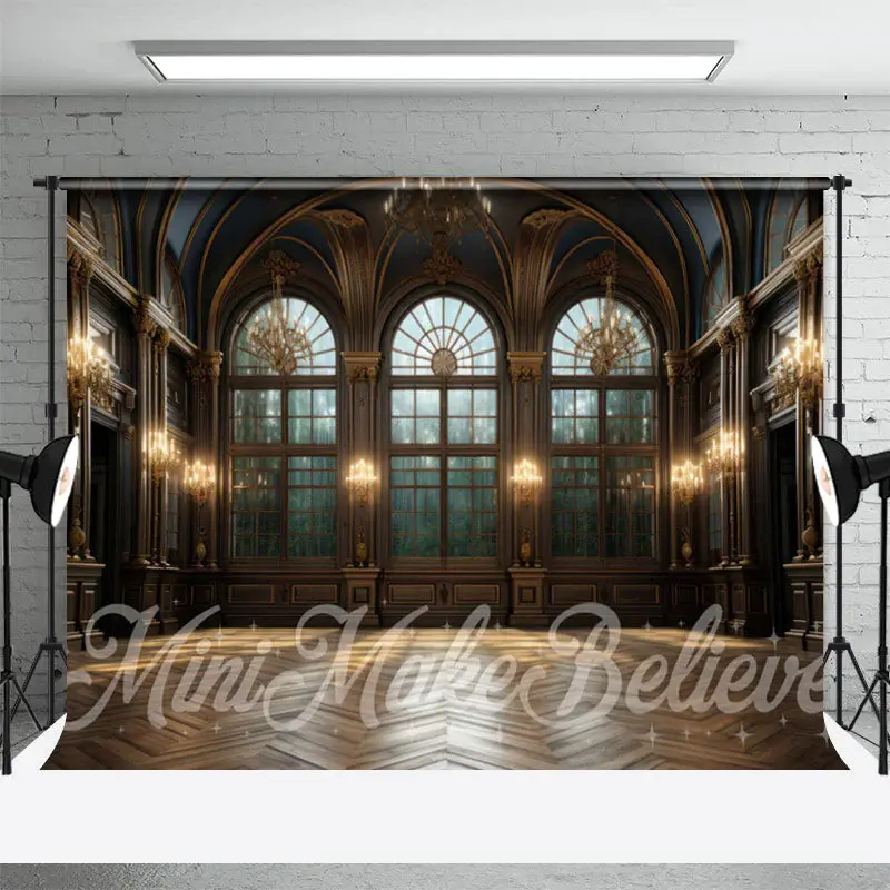 Vaulted Palace Lights Wood Floor Retro Wall Backdrop - Aperturee