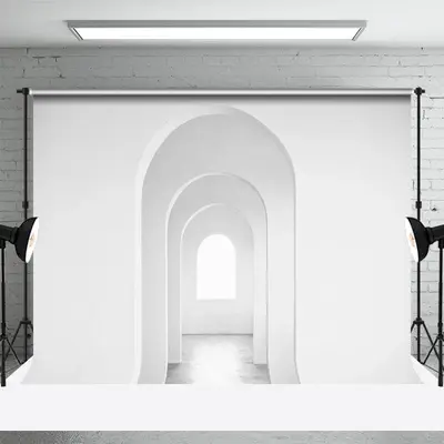 White Building Interior Arch Retro Photo Backdrop - Aperturee