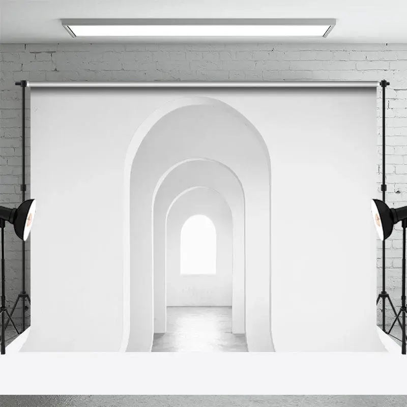 White Building Interior Arch Retro Photo Backdrop - Aperturee