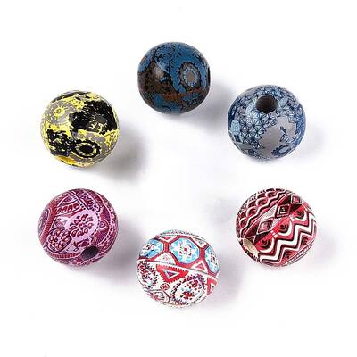 Bohemian Style Printed Schima Wood Beads