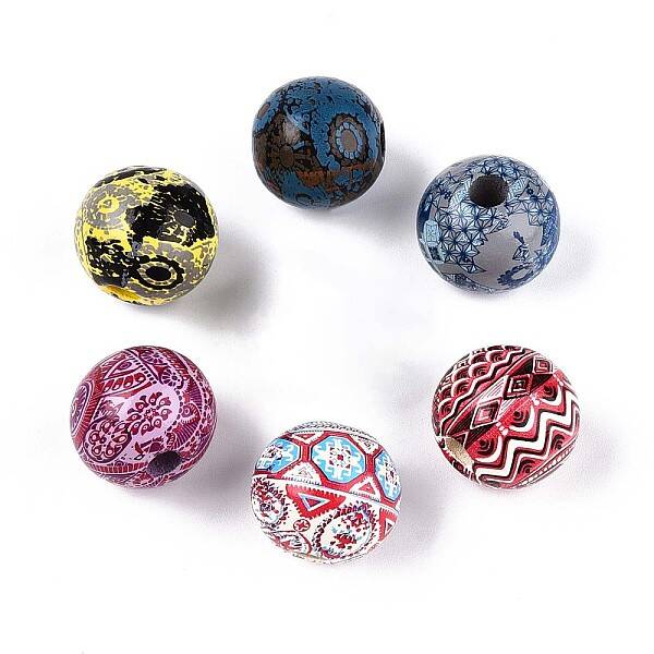 Bohemian Style Printed Schima Wood Beads