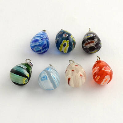 Handmade Millefiori Glass Pendants with Platinum Plated Iron Findings