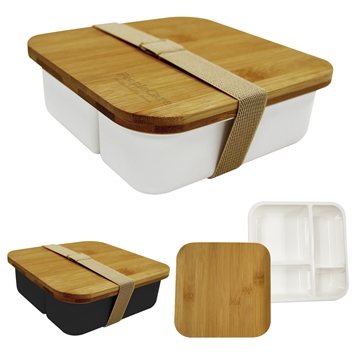 25 Promotional Square Meal Bento Box - Bamboo & BPA-Free