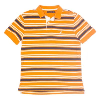 NAUTICA Polo Shirt Orange Striped Short Sleeve Mens M