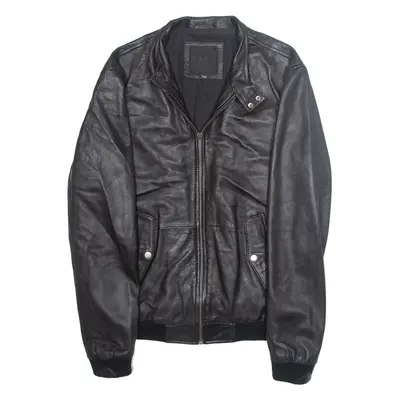 BARNEYS Mens Biker Jacket Black Faux Leather L