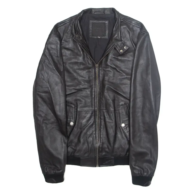 BARNEYS Mens Biker Jacket Black Faux Leather L