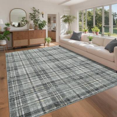 Garvee Large Living Room Area Rug 6x9 - Machine Washable Bedroom Rug Non Slip Moderns Plaid Throw Rugs Soft Non-Shedding Low ...