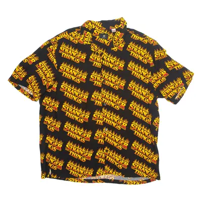 H&M Netflix Stranger Things ALL OVER PRINT Mens Shirt Black Viscose Crazy Pattern XL