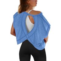 Womens Open Back Workout Tops Backless Short Sleeve Athletic Shirt Running Crop Top Gym Yoga Tee seamless design bike  shorts...