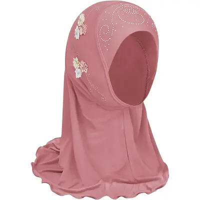 Muslim Hijab Girls Hijab Scarfs Head Wrap Scarf, Islamic Scarf Shawls Lace Headscarf Cap, Plain Hijabs for Girls Age 2-6