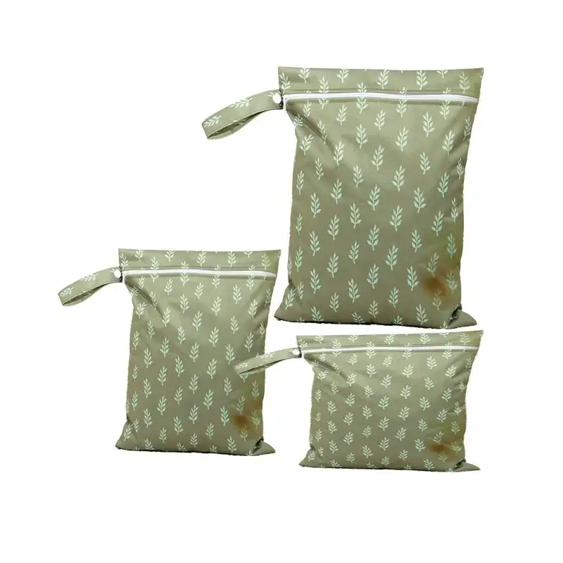 Plant Pattern Diaper Bag Set, 3 Counts/set Washable Wet & Dry Bag, Reusable Diaper Bag, Baby Travel Essentials, Travel Access...
