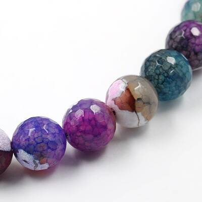 Dyed Natural Fire Crackle Agate Faceted Round Bead Strands