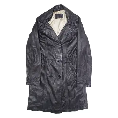 TAMARIS Womens Trench Coat Black Leather 90s UK 6