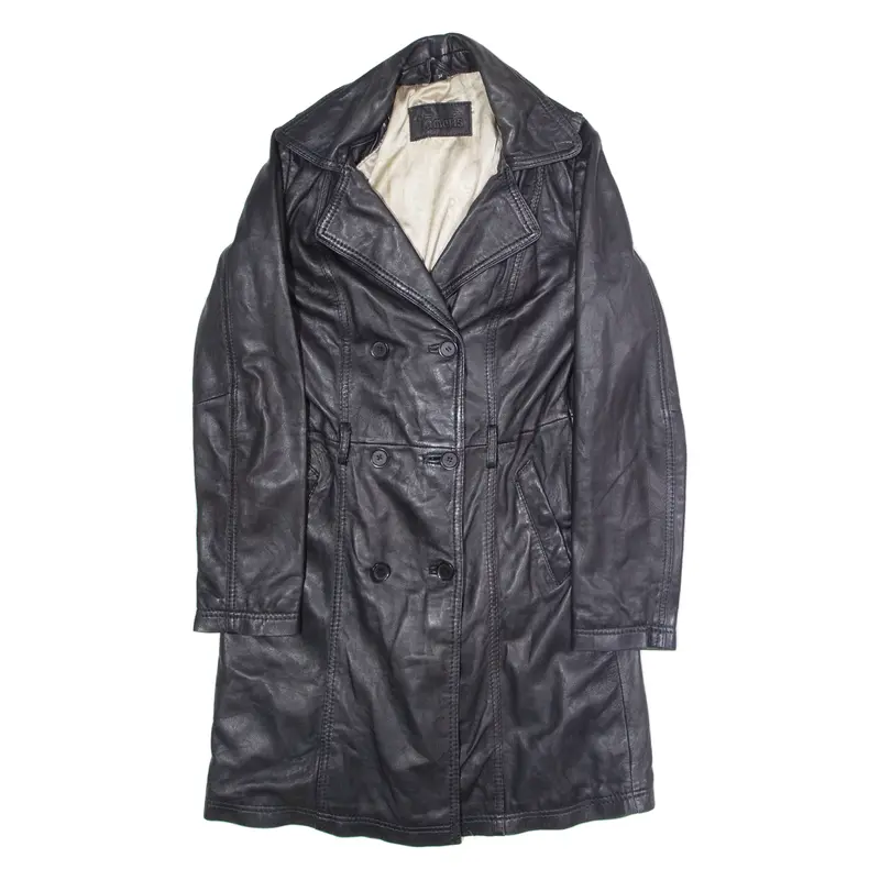 TAMARIS Womens Trench Coat Black Leather 90s UK 6