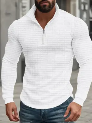 Men's Regular Fit Plain Half Zip Up Sweatshirt, Casual Long Sleeve Pullover for Spring & Fall, Fashion Men's Clothes for Dail...