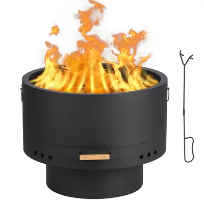 Garvee 26 Smokeless Wood Burning Fire Pit Table - Outdoor Portable Bonfire with Removable Ash Pan & Bamboo Lid for Backyard,...