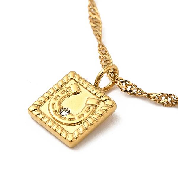 Clear Cubic Zirconia Square with Arch Pendant Necklace with Singapore Chains
